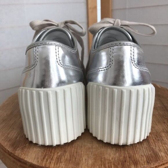 Marc Jacobs Riley Platform Leather Sneakers - 39 Us 9 Silver Metallic - Picture 3 of 5